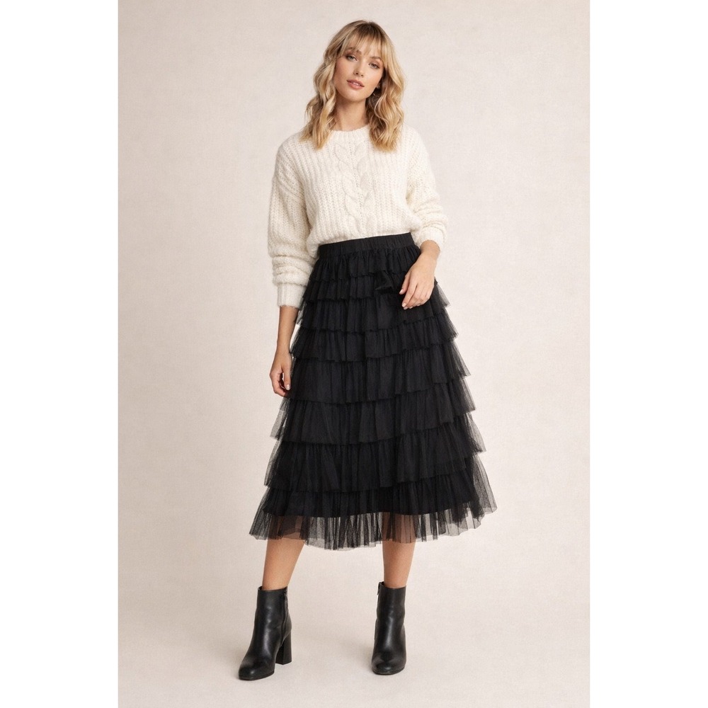 Cupcakes & Cashmere Black Tiered Tulle Skirt NWT Women Small Romantic Balletcore